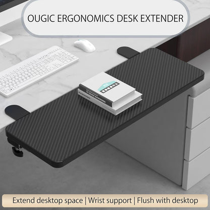 OUGIC Ergonomics Desk Extender Tray, 29.5"X9.5" Punch-Free Clamp On, Foldable Keyboard Drawer Tray, Table Mount Arm Wrist Rest Shelf, Computer Elbow Arm Support